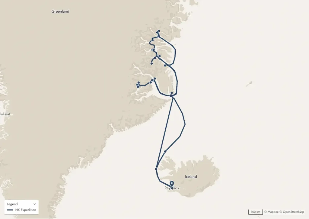 Route der Grönland Expedition von HX Expeditions